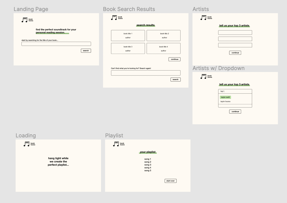 booktoons Hi-fi Wireframes